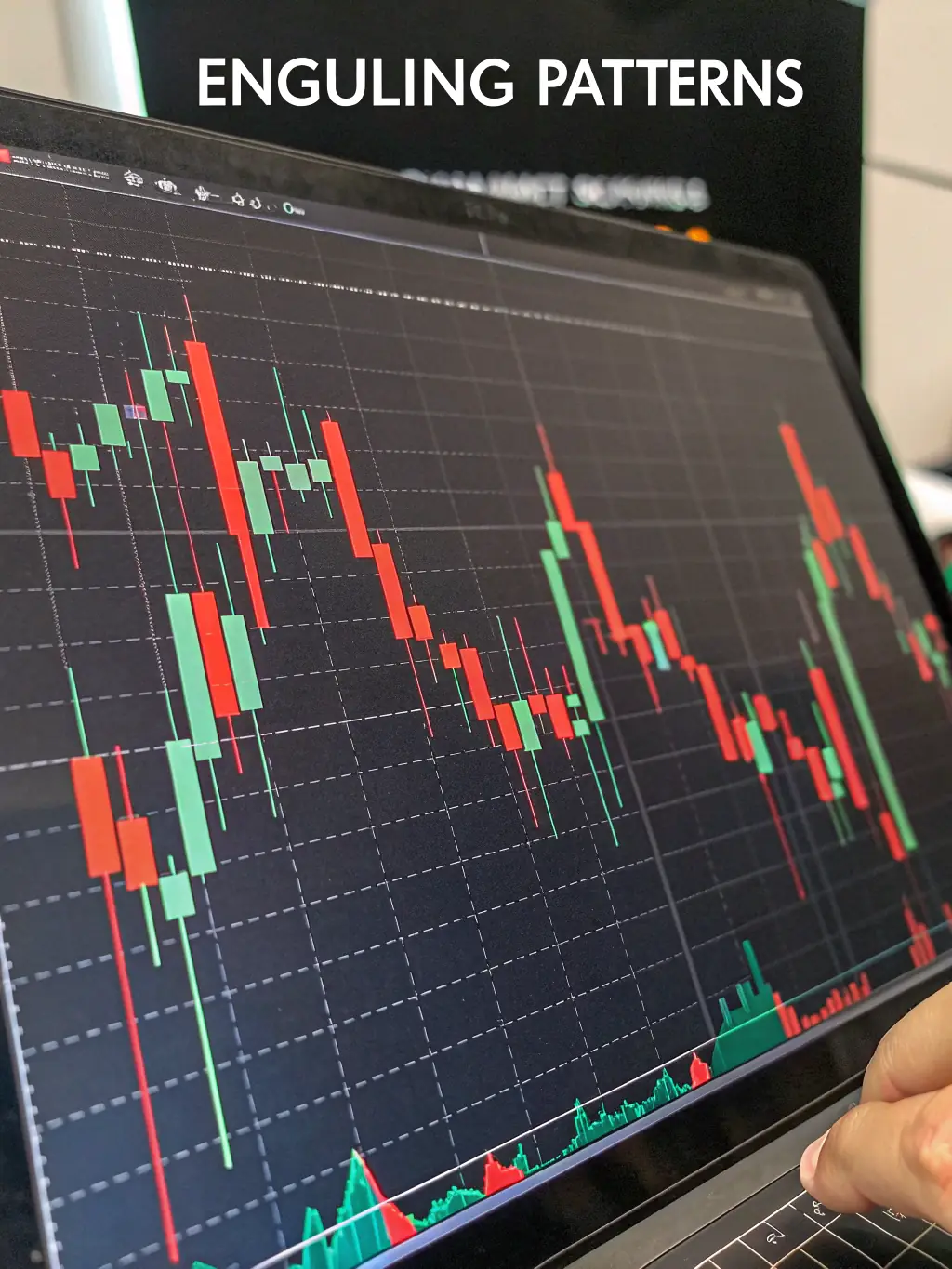 A candlestick chart showing a bullish engulfing pattern, indicating a potential buy signal. The chart should be clean and easy to understand, with clear labels for price and time.