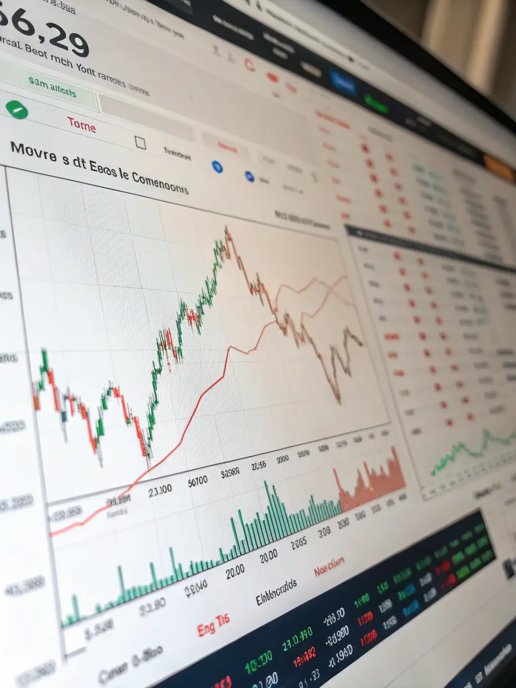 A chart demonstrating the use of moving averages to identify trend direction. The chart should show a stock price crossing above a moving average line, indicating a potential buy signal.